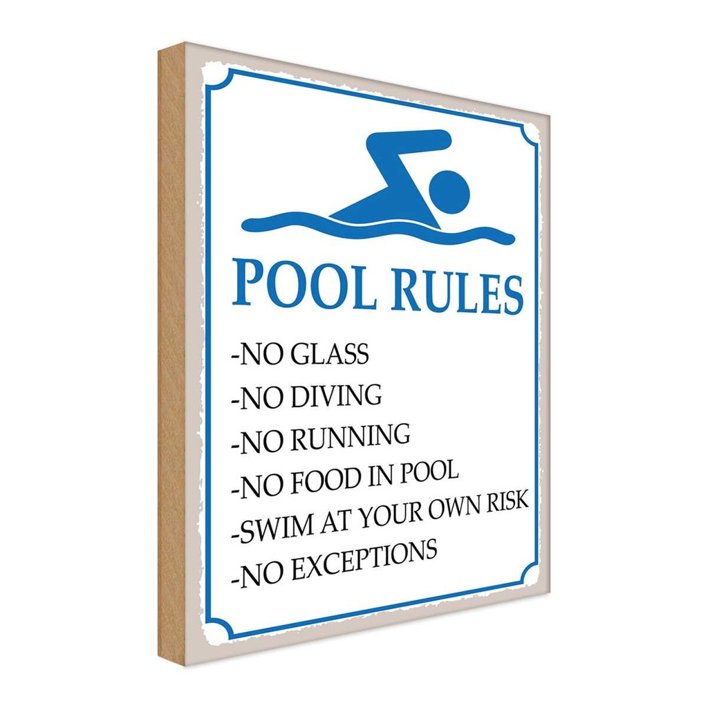 Holzschild 40x30 cm Pool Rules No glass diving Warnschild Hinweisschild