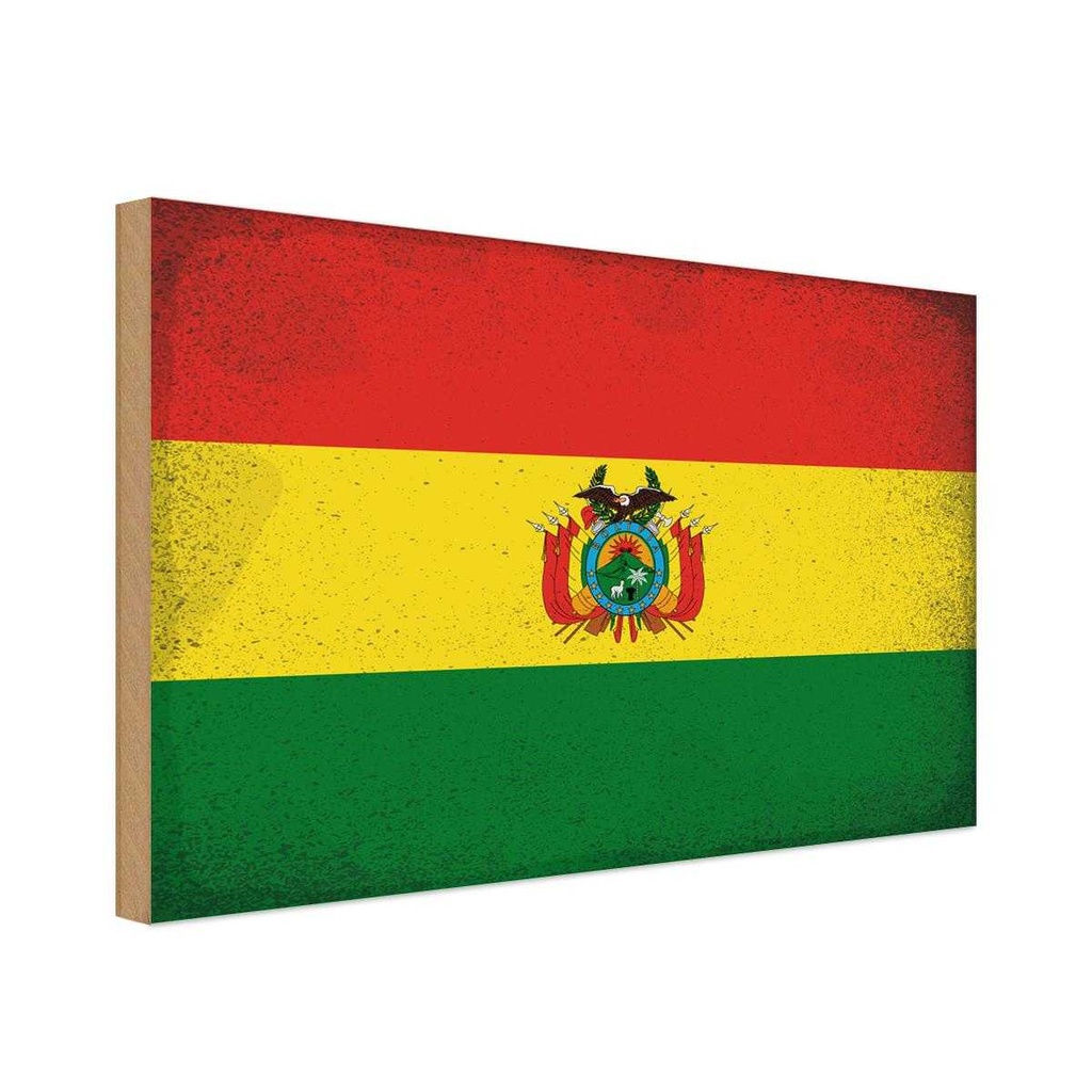 Holzschild 30x40 cm Bolivien Bolivia Flagge Fahne Wappen