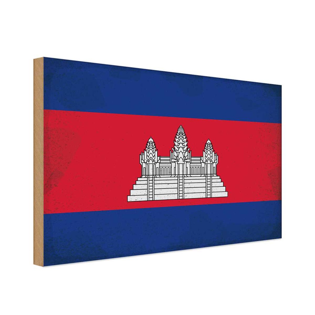 Holzschild 30x40 cm Kambodscha Cambodia Flagge Fahne Wappen