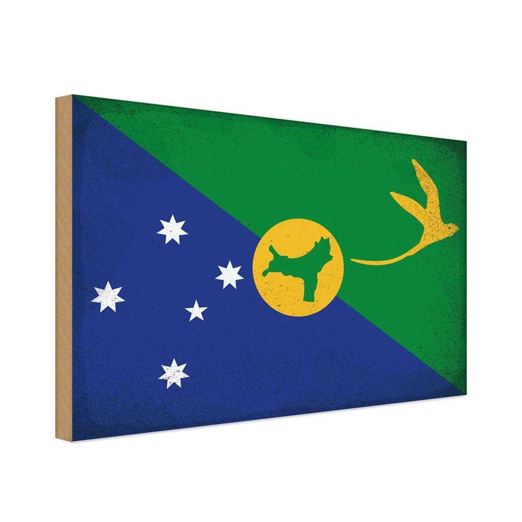 Holzschild 30x40 cm Weihnachtsinsel Flagge Fahne Wappen Weihnachten