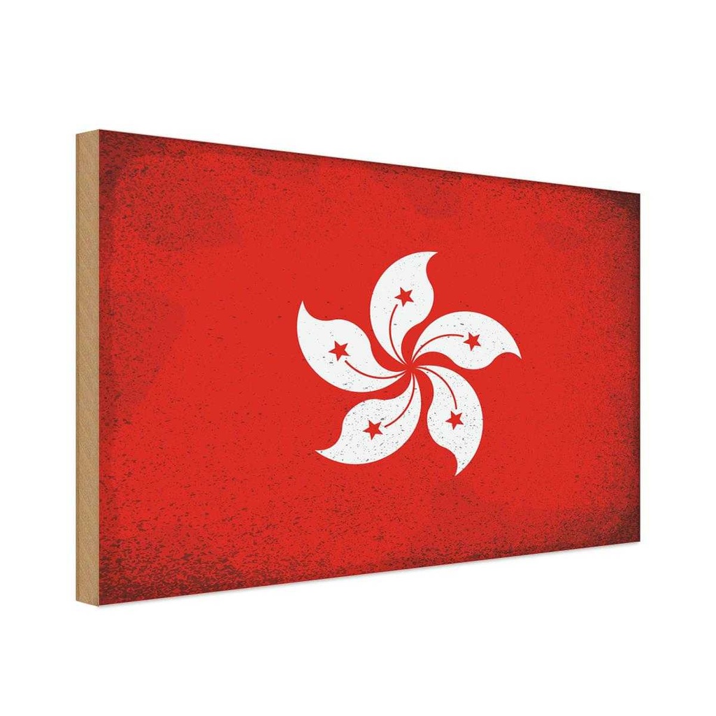 Holzschild 30x40 cm Hongkong Hong Kong Flagge Straße Stadt