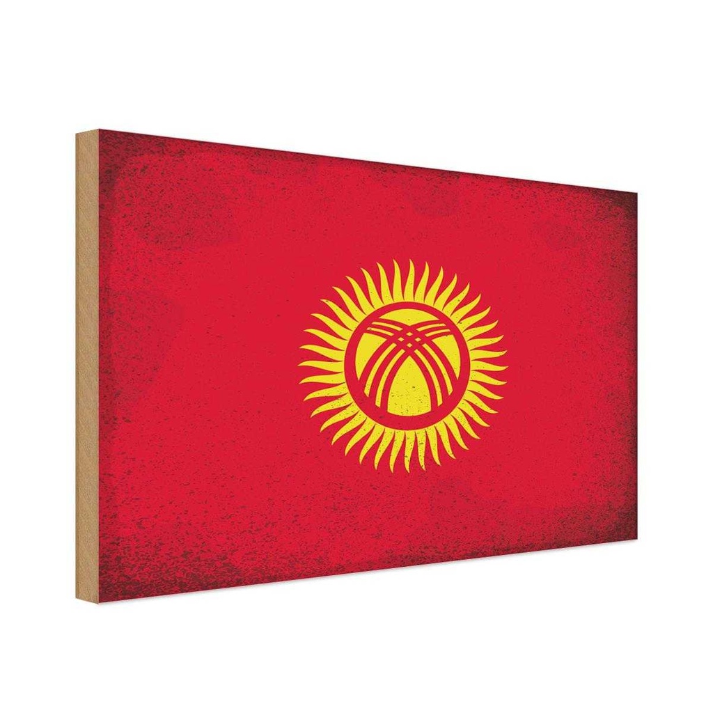 Holzschild 30x40 cm Kirgisistan Kyrgyzstan Flagge Fahne Wappen
