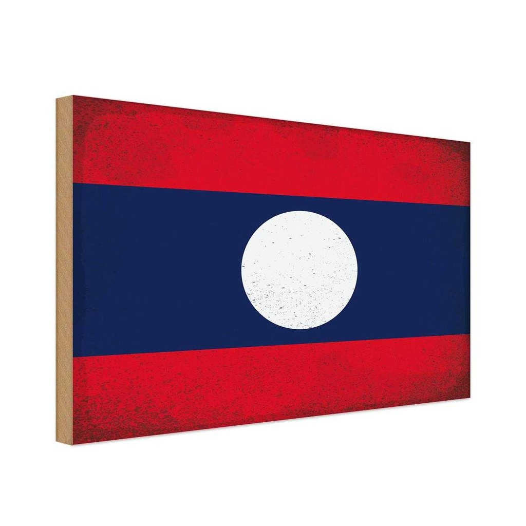 Holzschild 30x40 cm Laos Flagge Fahne Wappen