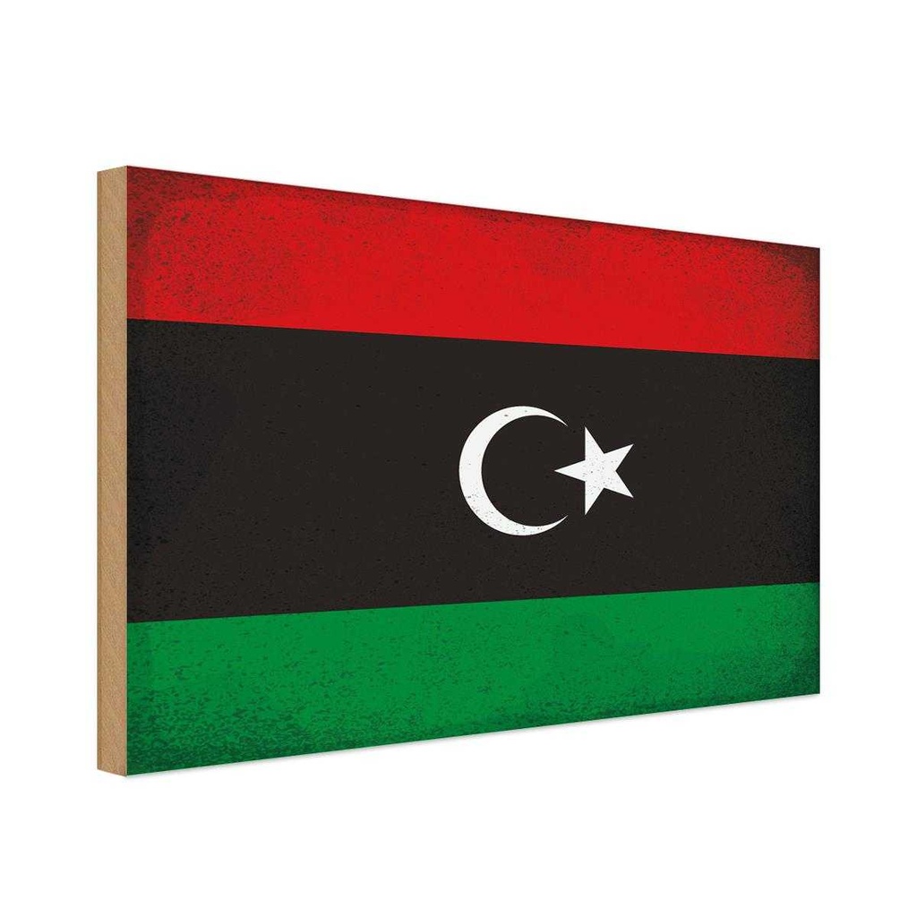 Holzschild 30x40 cm Libyen Libya Flagge Fahne Wappen