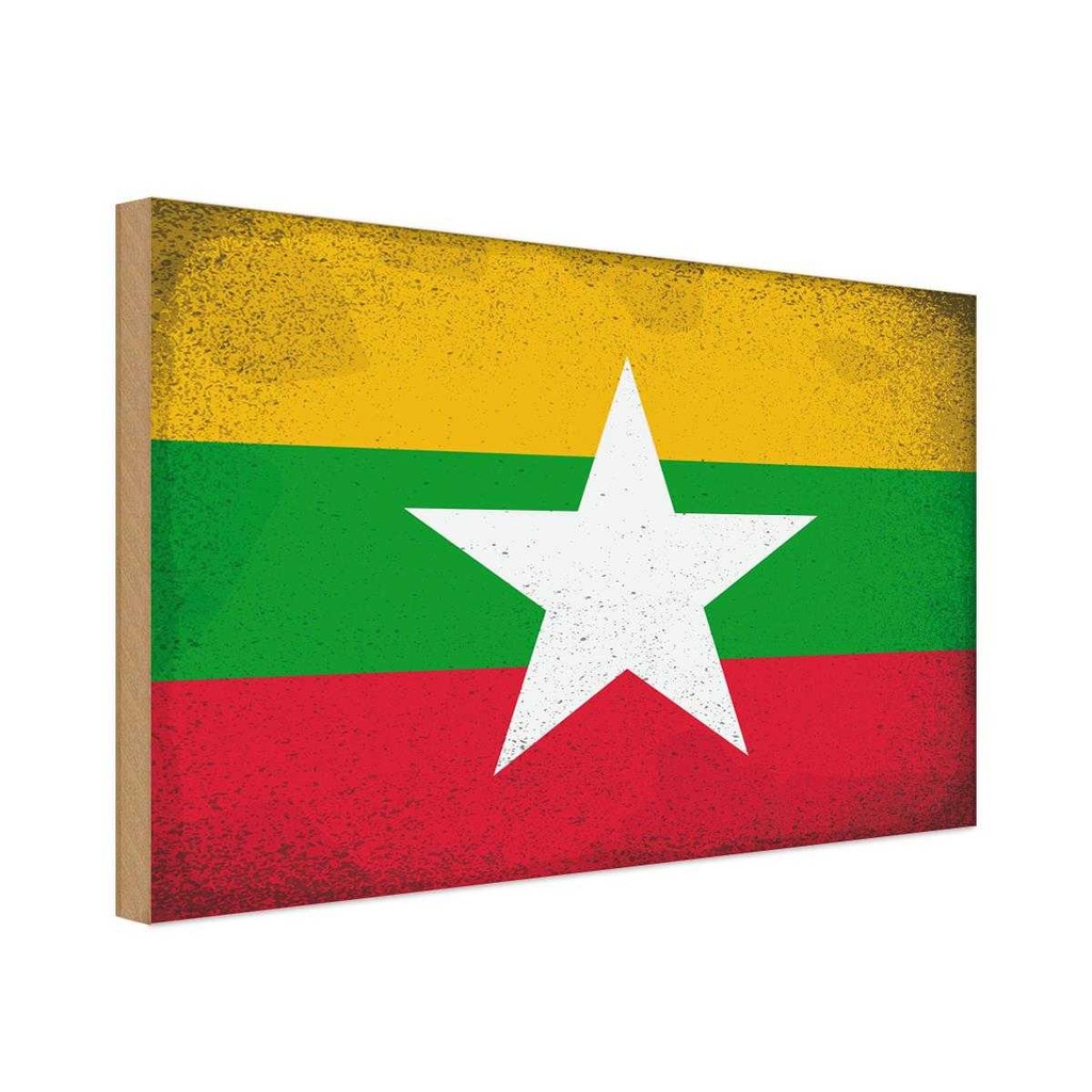 Holzschild 30x40 cm Myanmar Flagge Fahne Wappen