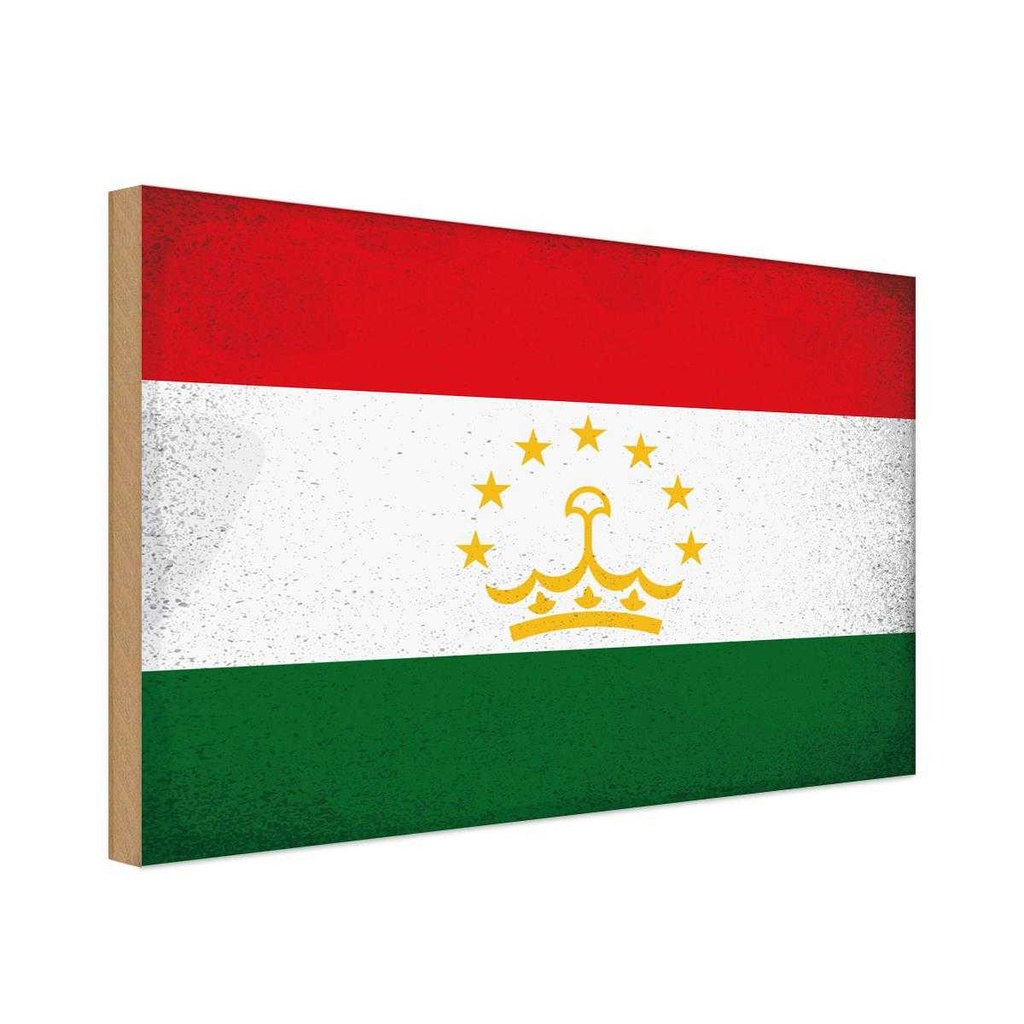 Holzschild 30x40 cm Tadschikistan Tajikistan Flagge Fahne Wappen