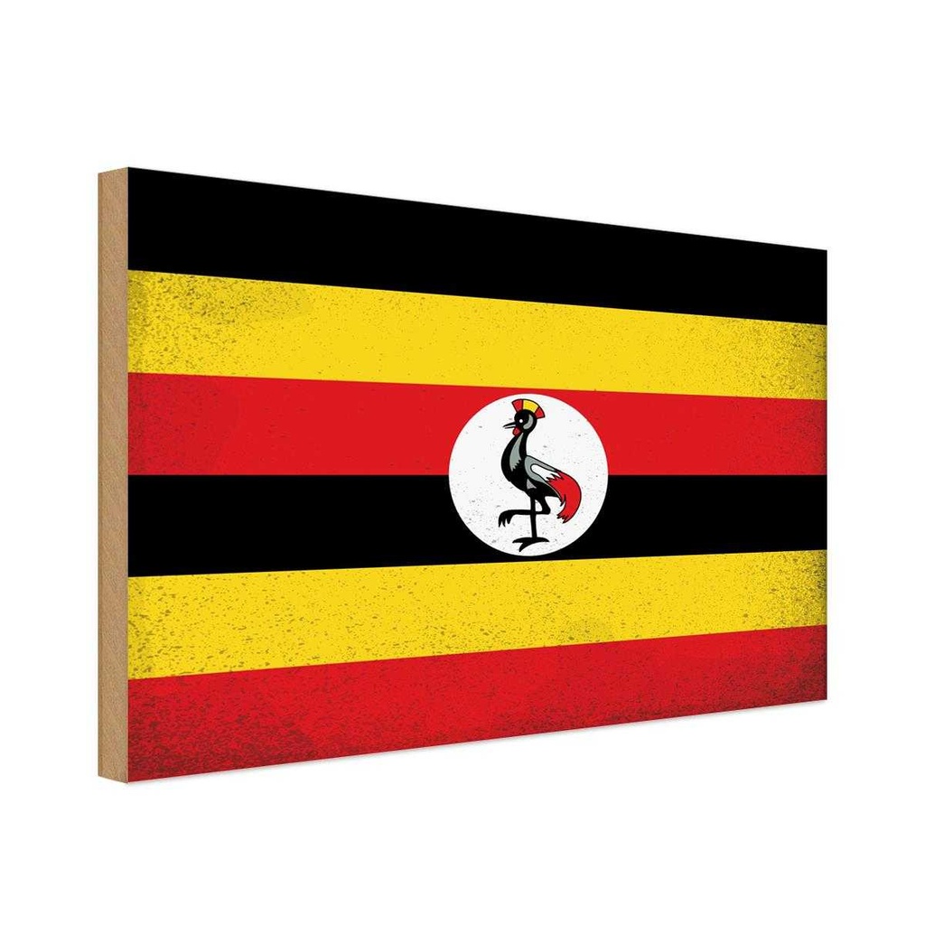 Holzschild 30x40 cm Uganda Flagge Fahne Wappen