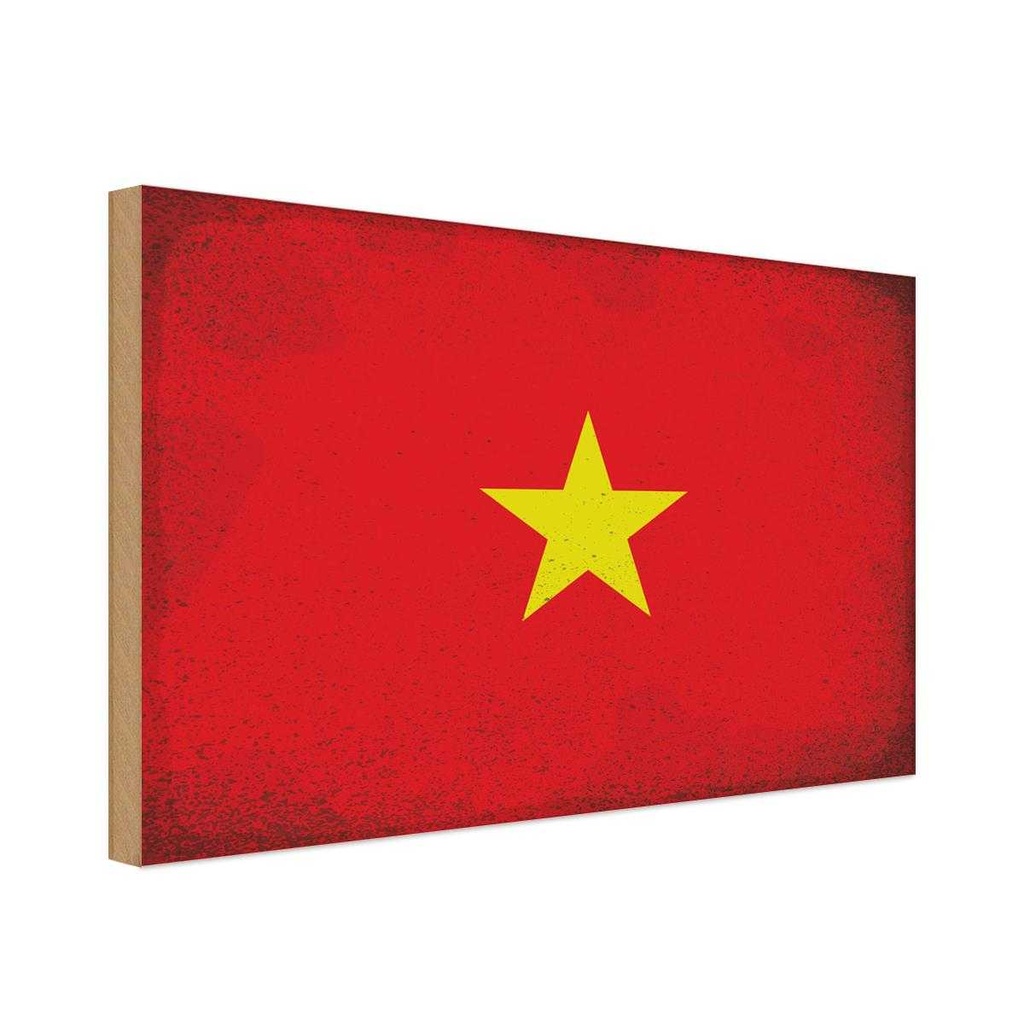 Holzschild 30x40 cm Vietnam Flagge Fahne Wappen
