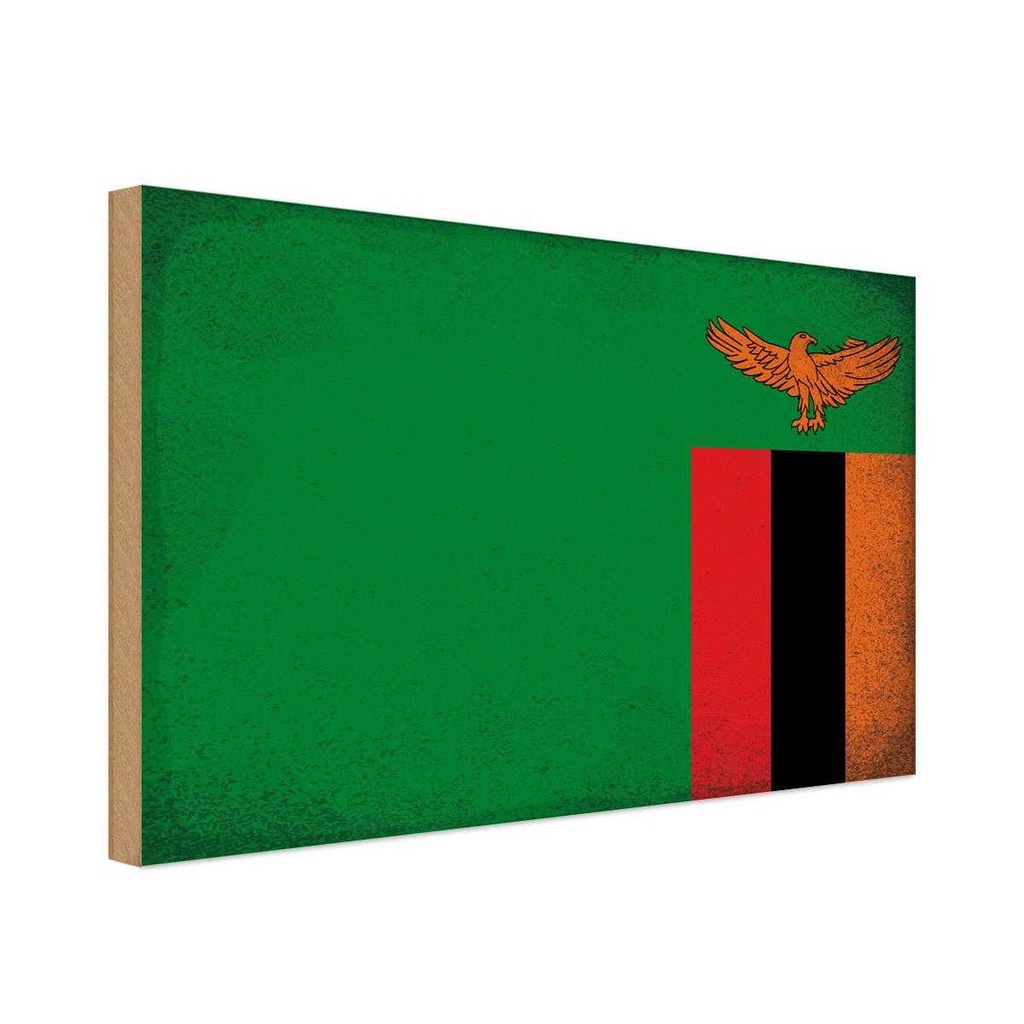 Holzschild 30x40 cm Sambia Zambia Flagge Fahne Wappen