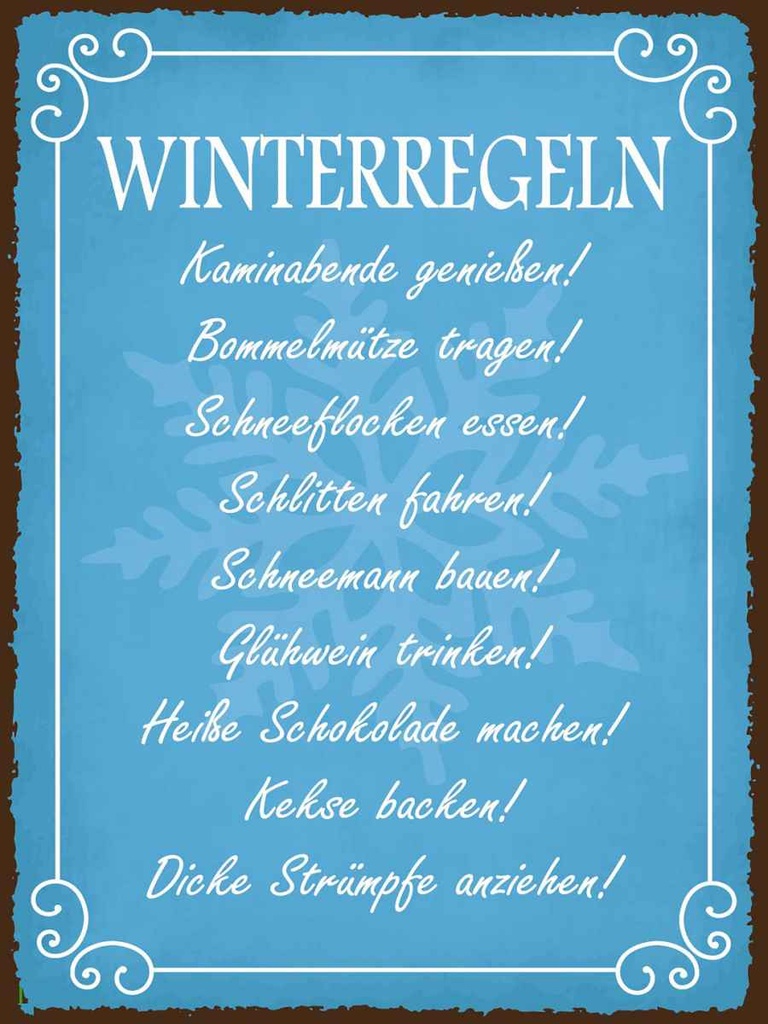 Holzschild 40x30 cm Winterregel Kaminabende Glühwein Spruch Zitat