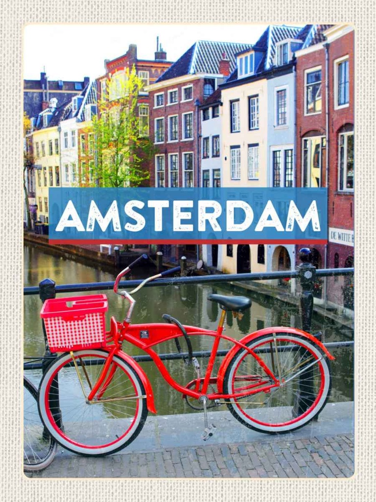 Holzschild 40x30 cm AmsterdamFahrrad Bildmotiv Reisemotiv Straße Stadt