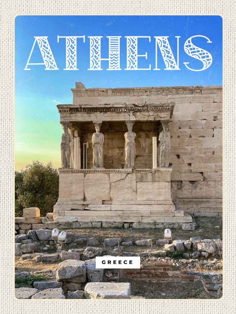 Holzschild 40x30 cm Athens Greece Akropolis Bildmotiv Reisemotiv Straße Stadt