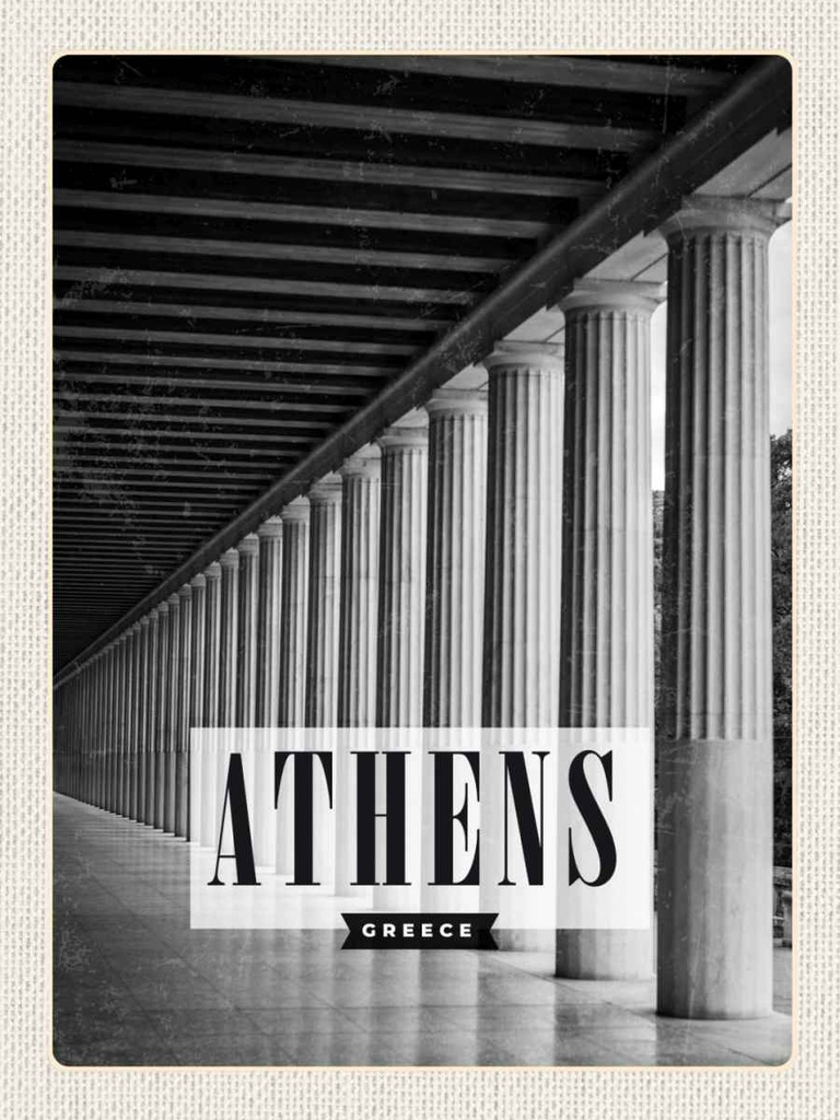 Holzschild 40x30 cm Retro Athens Greece Antik Bildmotiv Reisemotiv Straße Stadt