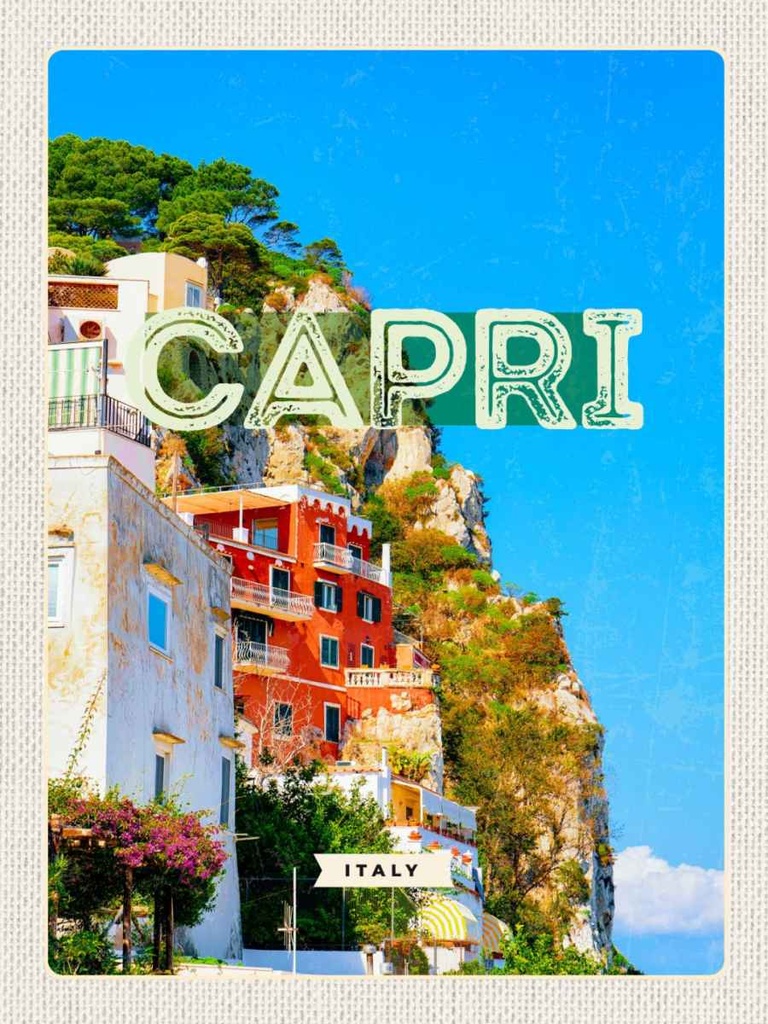 Holzschild 40x30 cm Capri Italy Stadt Bergen Bildmotiv Reisemotiv Straße