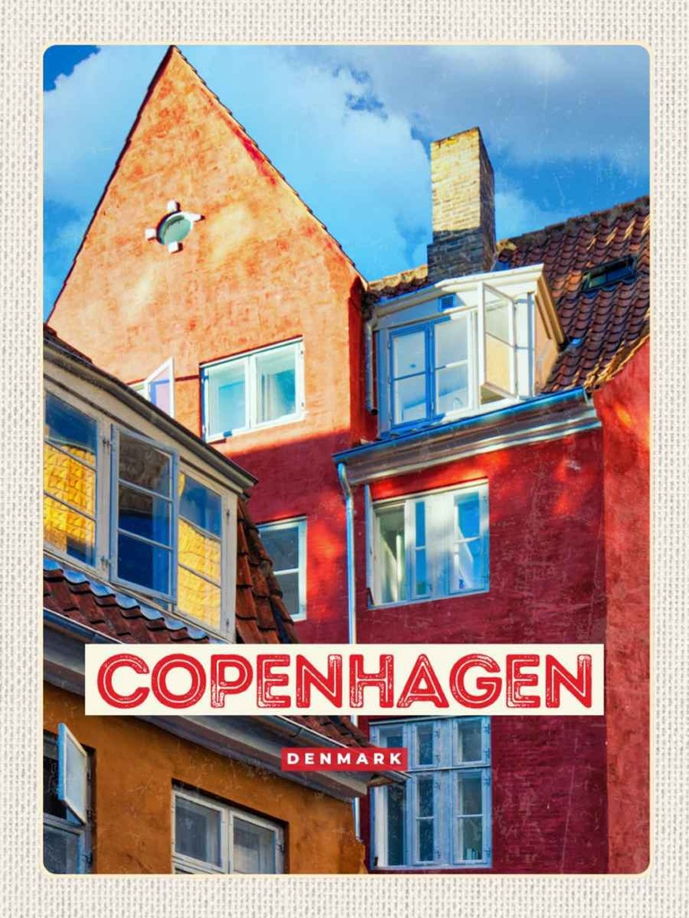Holzschild 40x30 cm Copenhagen Denmark altes Haus Bildmotiv Reisemotiv Straße Stadt