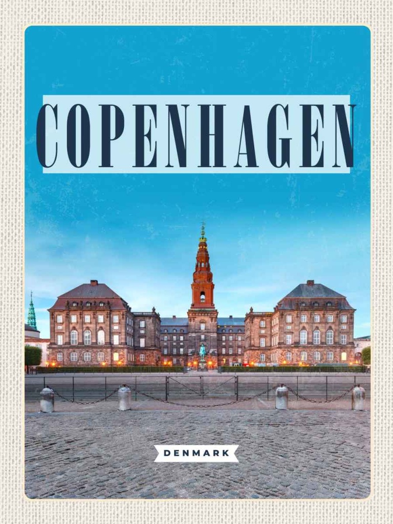 Holzschild 40x30 cm Retro Copenhagen Denmark Schloss Bildmotiv Reisemotiv Europa
