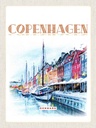 Holzschild 40x30 cm Kunst Copenhagen Denmark Boot Bildmotiv Reisemotiv Straße Stadt