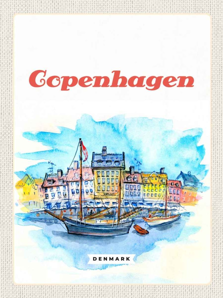 Holzschild 40x30 cm Bild Copenhagen Denmark Boot Bildmotiv Reisemotiv Straße Stadt