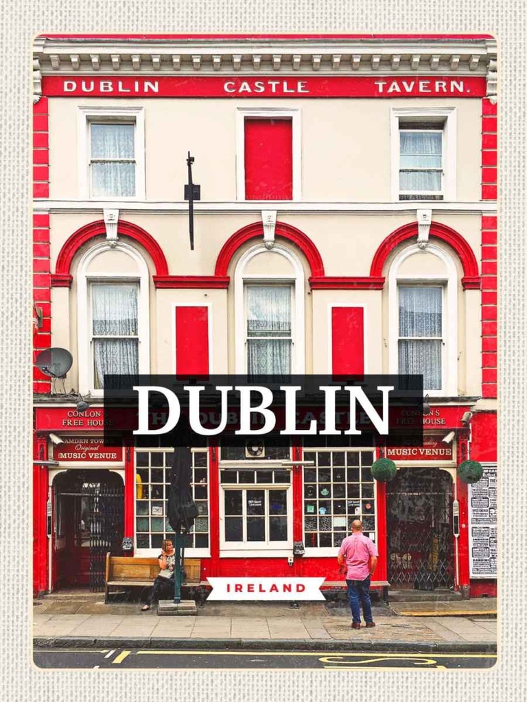 Holzschild 40x30 cm Dublin Ireland Castle Tavern Bildmotiv Reisemotiv Straße Stadt