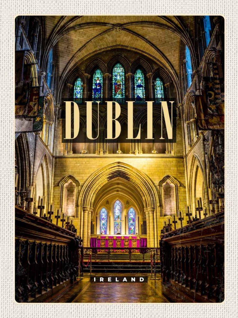 Holzschild 40x30 cm Dublin Ireland Cathedral Bildmotiv Reisemotiv Straße Stadt