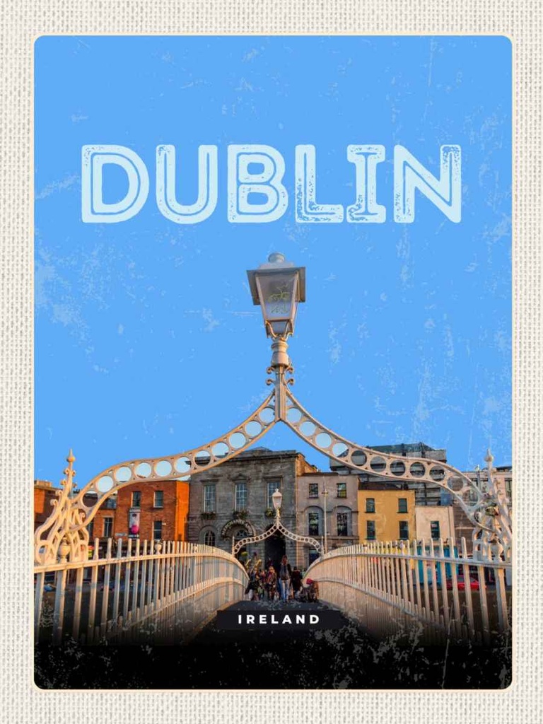 Holzschild 40x30 cm Retro Dublin Ireland Bildmotiv Reisemotiv Straße Stadt