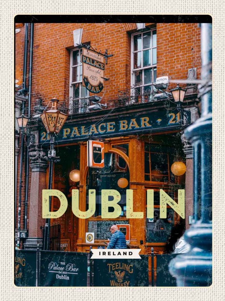 Holzschild 40x30 cm Dublin Ireland Palace Bar Bildmotiv Reisemotiv Straße Stadt