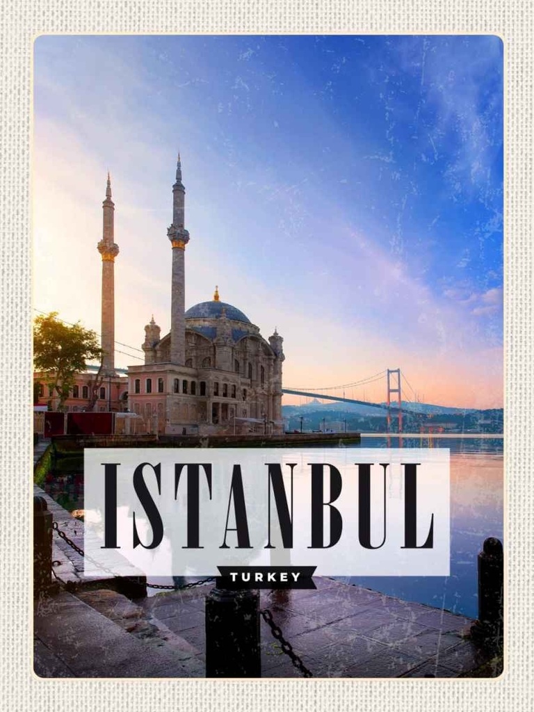 Holzschild 40x30 cm Istanbul Turkey Moschee Meer Bildmotiv Reisemotiv Straße Stadt
