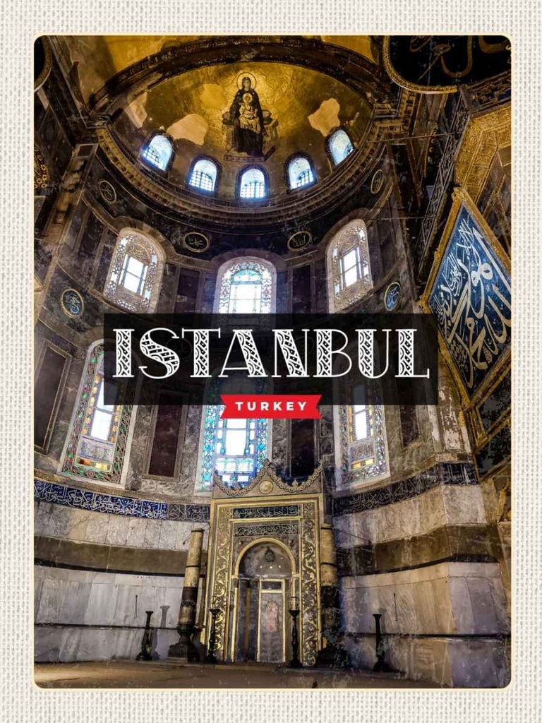 Holzschild 40x30 cm Istanbul Turkey Moschee Bildmotiv Reisemotiv Straße Stadt