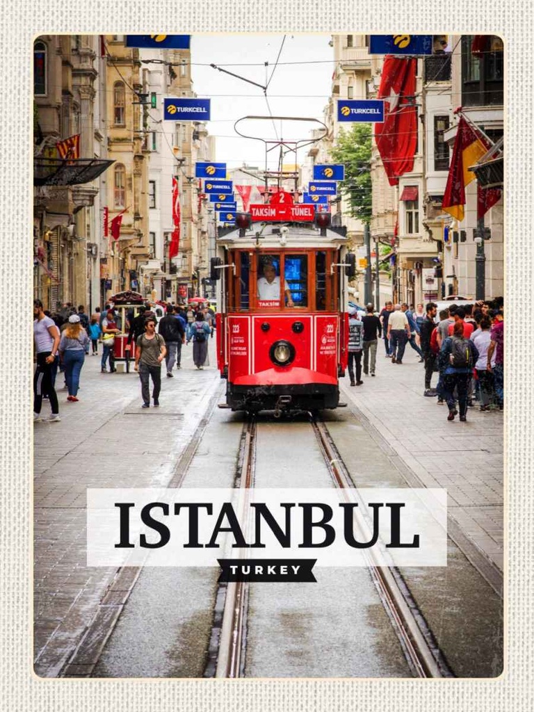 Holzschild 40x30 cm Istanbul Turkey Straßenbahn Bildmotiv Reisemotiv Straße Stadt
