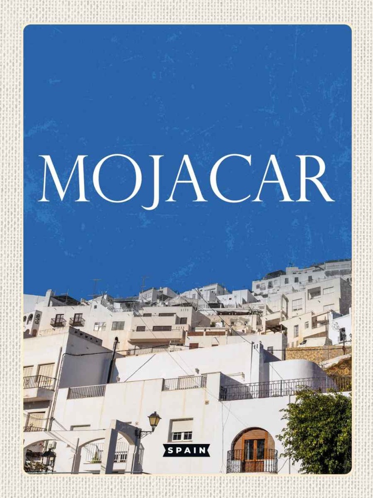 Holzschild 40x30 cm Retro Mojacar Spain Spanien Himmel Bildmotiv Reisemotiv Europa