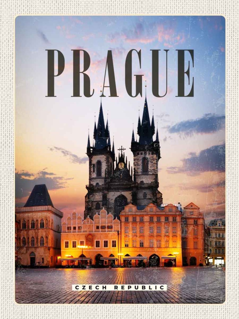 Holzschild 40x30 cm Retro Prague Prag Czech Republik Bildmotiv Reisemotiv Europa