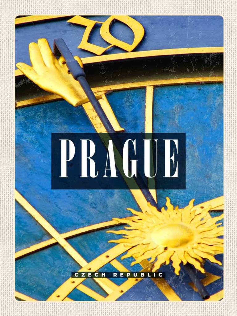 Holzschild 40x30 cm Prague Prag astronomische Uhr Bildmotiv Reisemotiv Straße Stadt