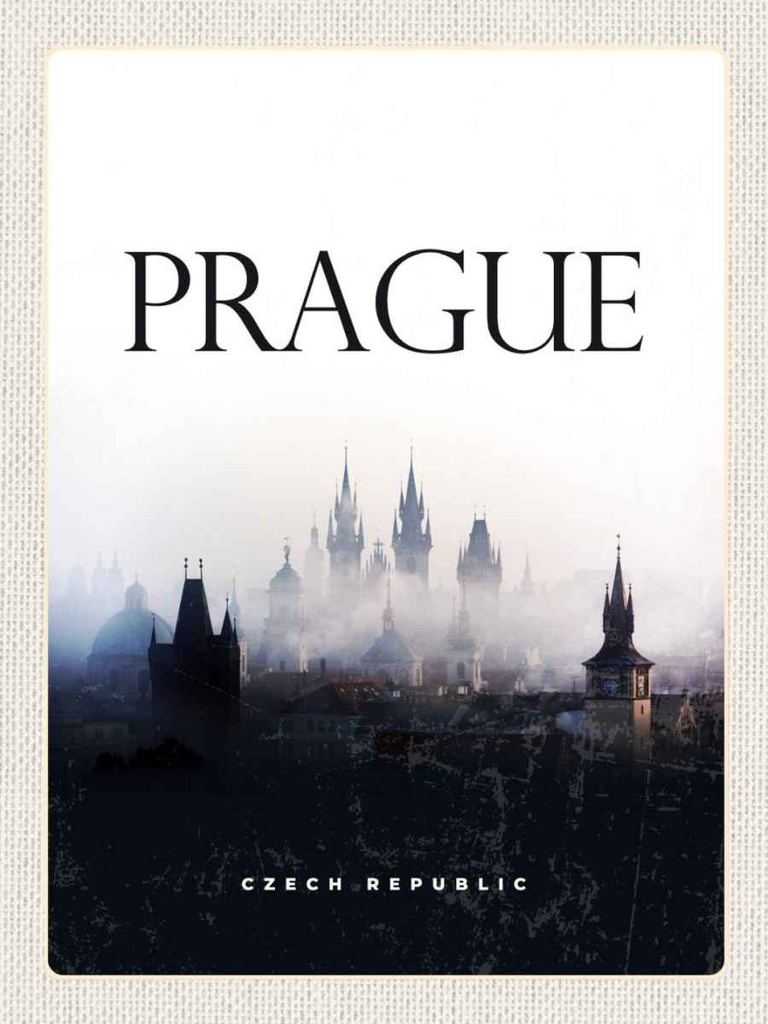 Holzschild 40x30 cm Retro Prague Nebel Poster Bildmotiv Reisemotiv Straße Stadt