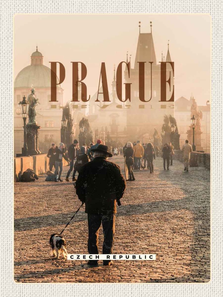 Holzschild 40x30 cm Retro Prague Nebel Poster Bildmotiv Reisemotiv Straße Stadt