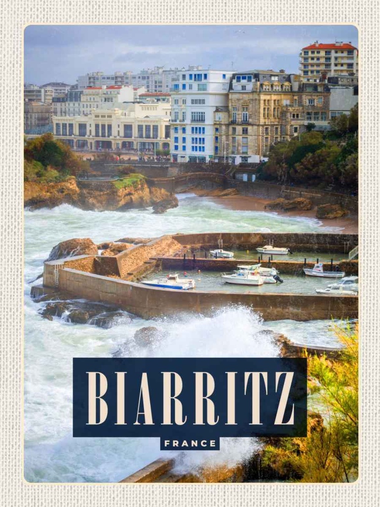 Holzschild 40x30 cm Biarritz France Seebad Urlaubsort Meer Bildmotiv Reisemotiv Abenteuer Reisen