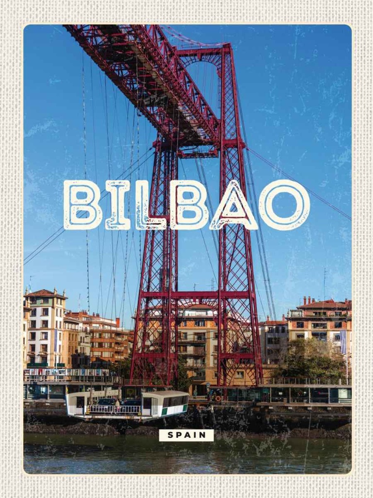 Holzschild 40x30 cm Retro Bilbao spain Hafenstadt Berge Bildmotiv Reisemotiv Europa