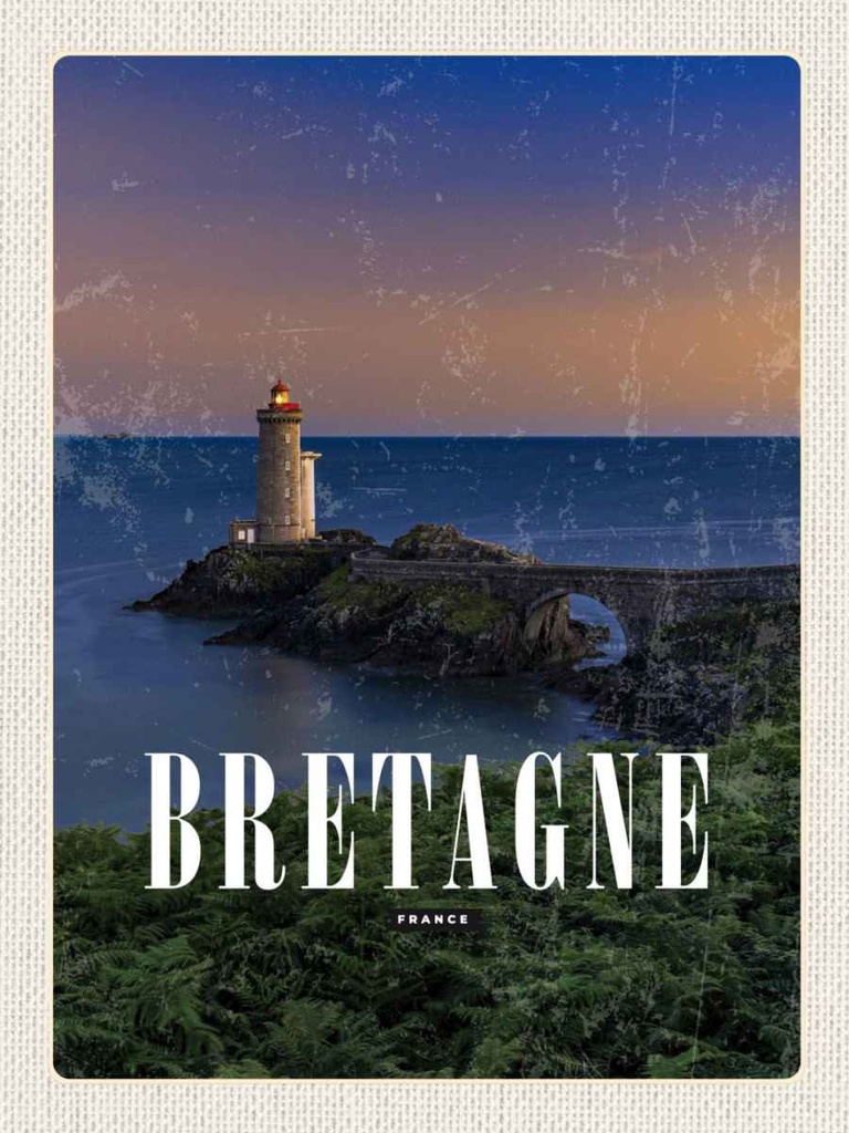 Holzschild 40x30 cm Retro Bretagne France Leuchtturm Bildmotiv Reisemotiv Europa
