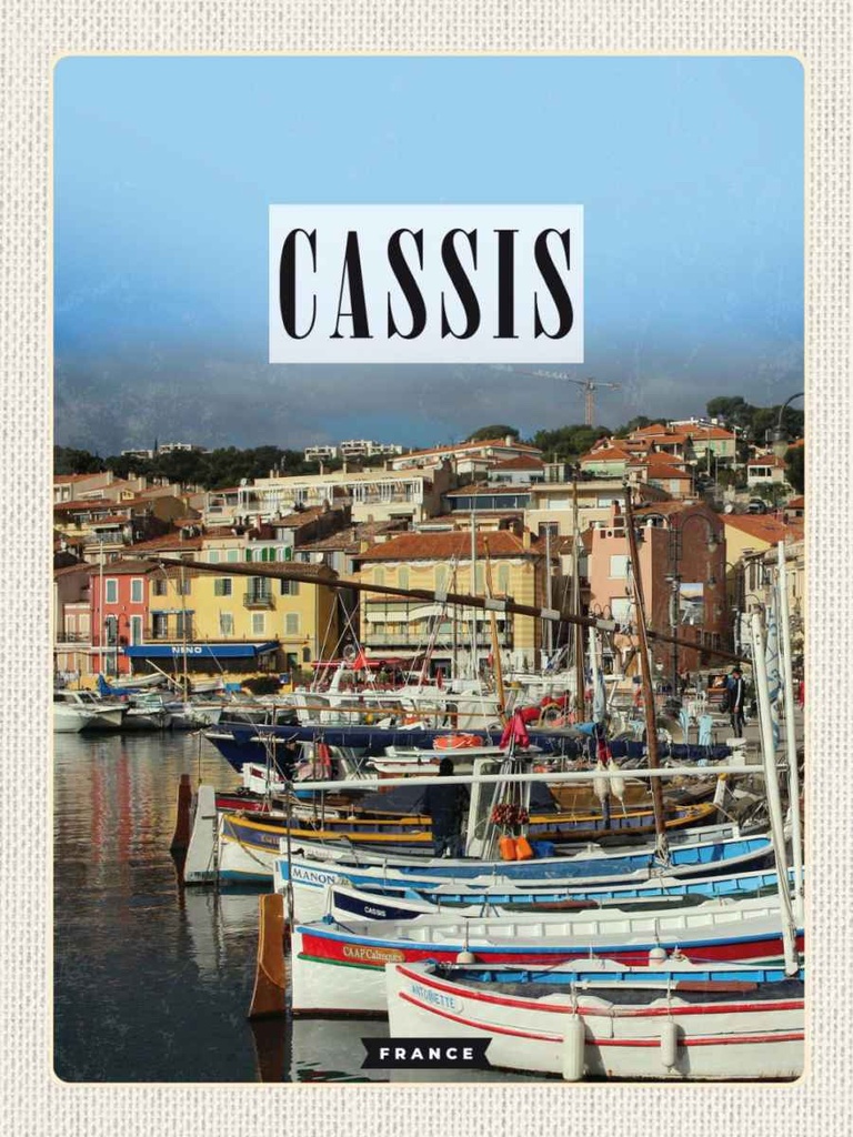 Holzschild 40x30 cm Cassis France Altstadt Meer Bildmotiv Reisemotiv Europa
