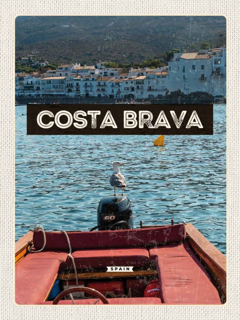 Holzschild 40x30 cm Retro Costa Brava Spain Meer Bildmotiv Reisemotiv Straße Stadt