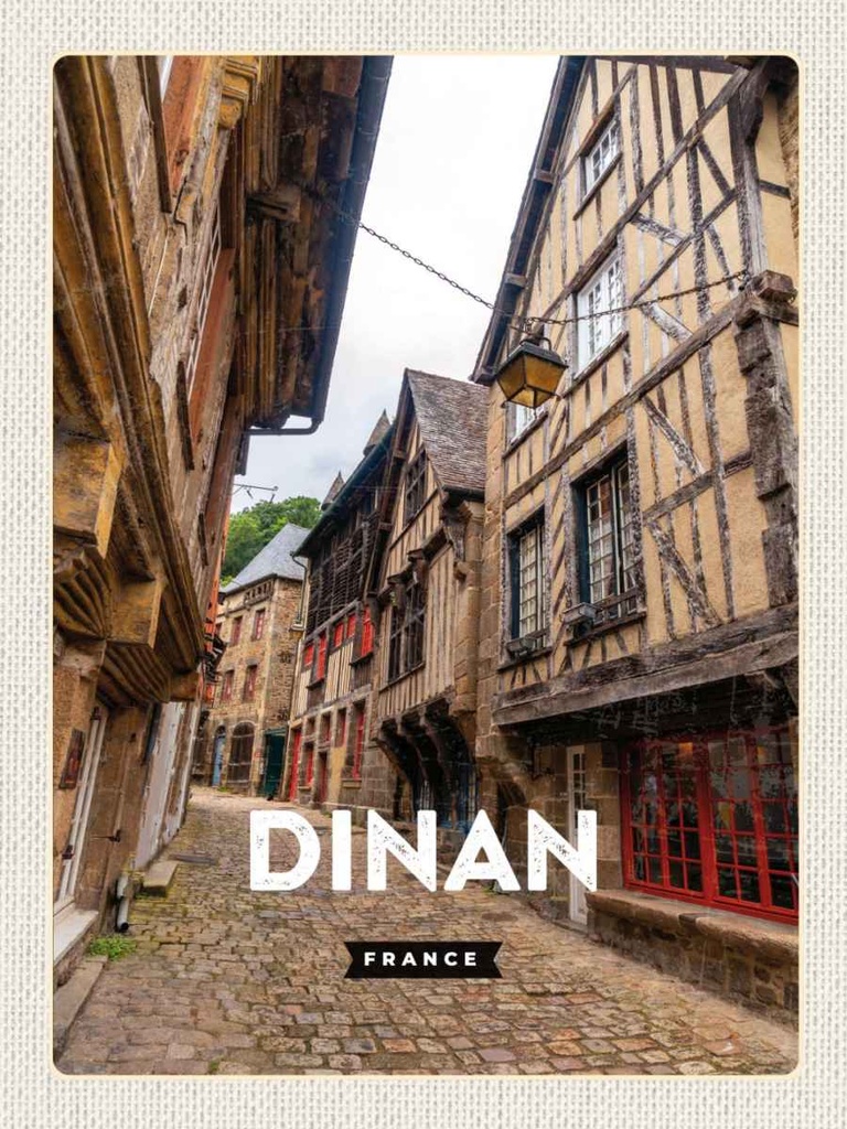 Holzschild 40x30 cm Dinan France Mittelalter Stadt Bildmotiv Reisemotiv Straße