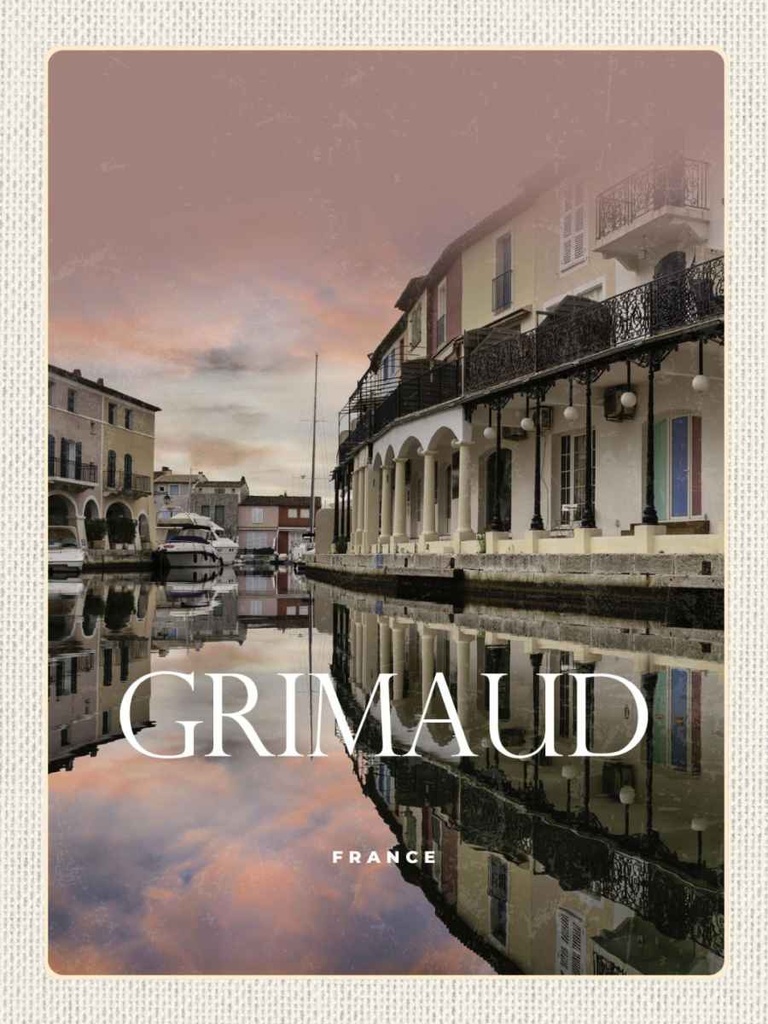 Holzschild 40x30 cm Grimaud France Panorama Bild Geschnenk Bildmotiv Reisemotiv Europa