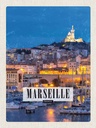 Holzschild 40x30 cm Retro Marseille France Panorama Nacht Bildmotiv Reisemotiv Europa