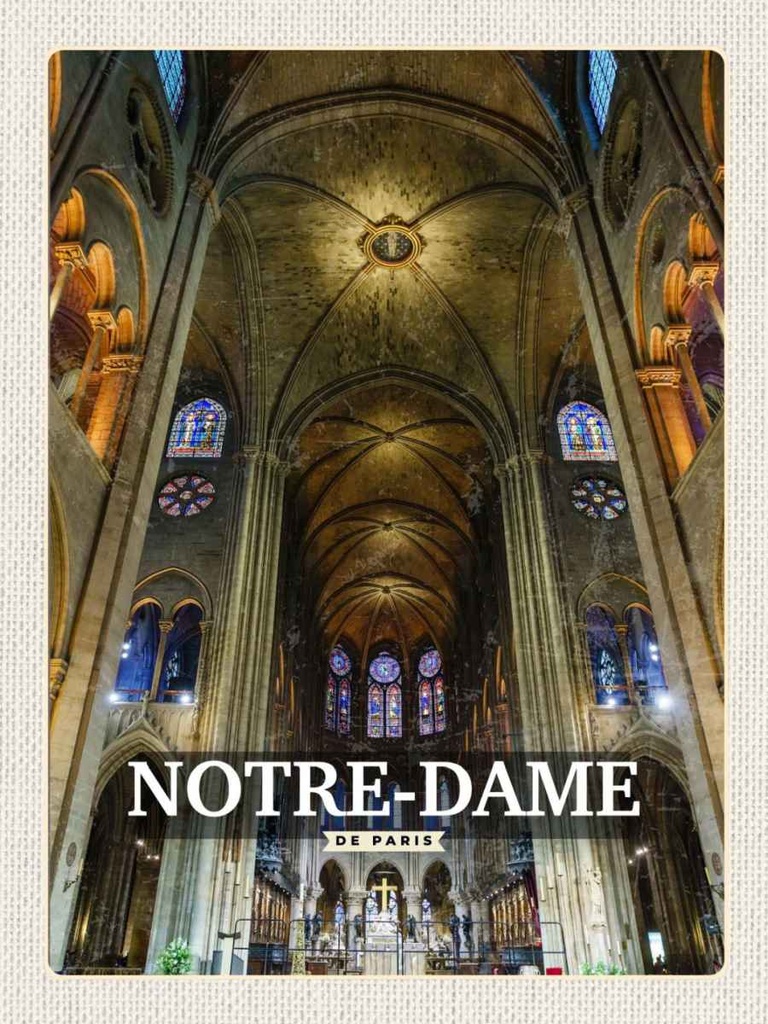 Holzschild 40x30 cm Notre Dame Paris Kathedrale Bildmotiv Reisemotiv Straße Stadt