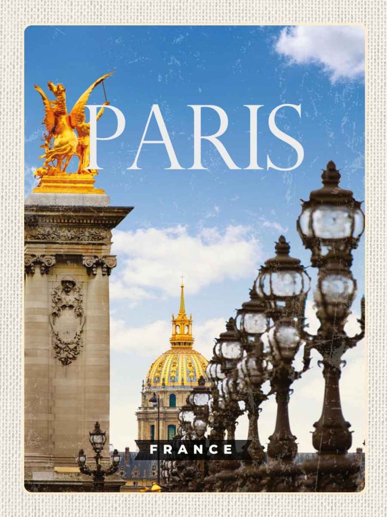 Holzschild 40x30 cm Retro Paris France Bild Bildmotiv Reisemotiv Straße Stadt
