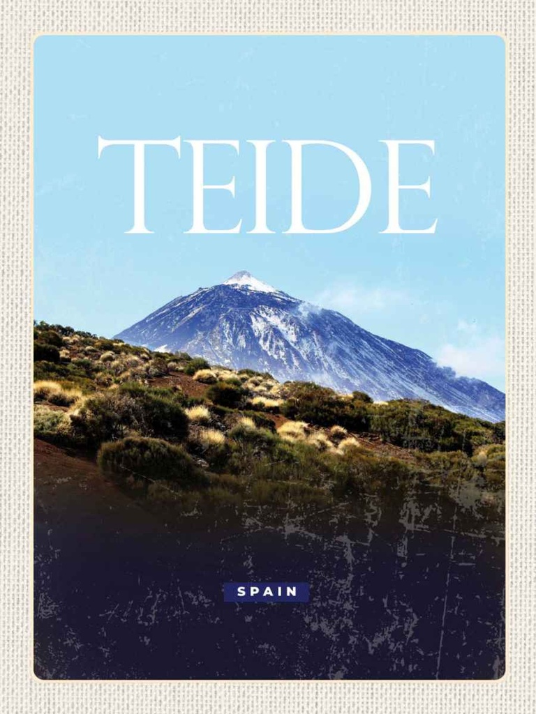 Holzschild 40x30 cm Retro Teide Spain höchste Berg Bildmotiv Reisemotiv Straße Stadt