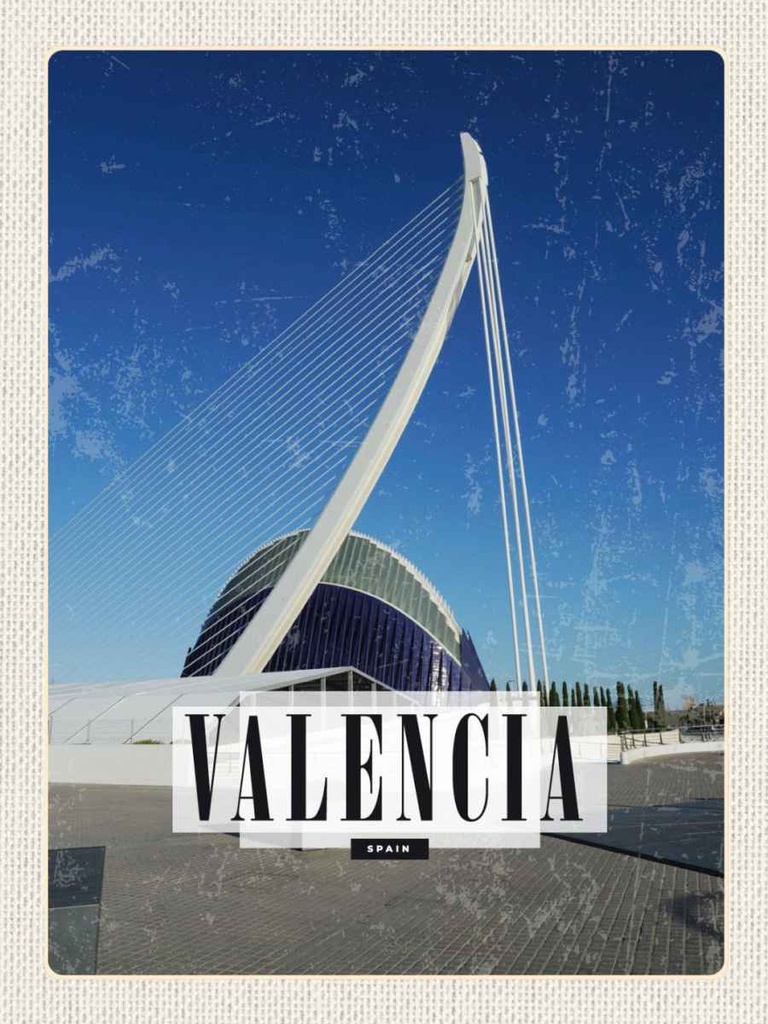 Holzschild 40x30 cm Valencia Spanien Hafenstadt Bildmotiv Reisemotiv Straße Stadt