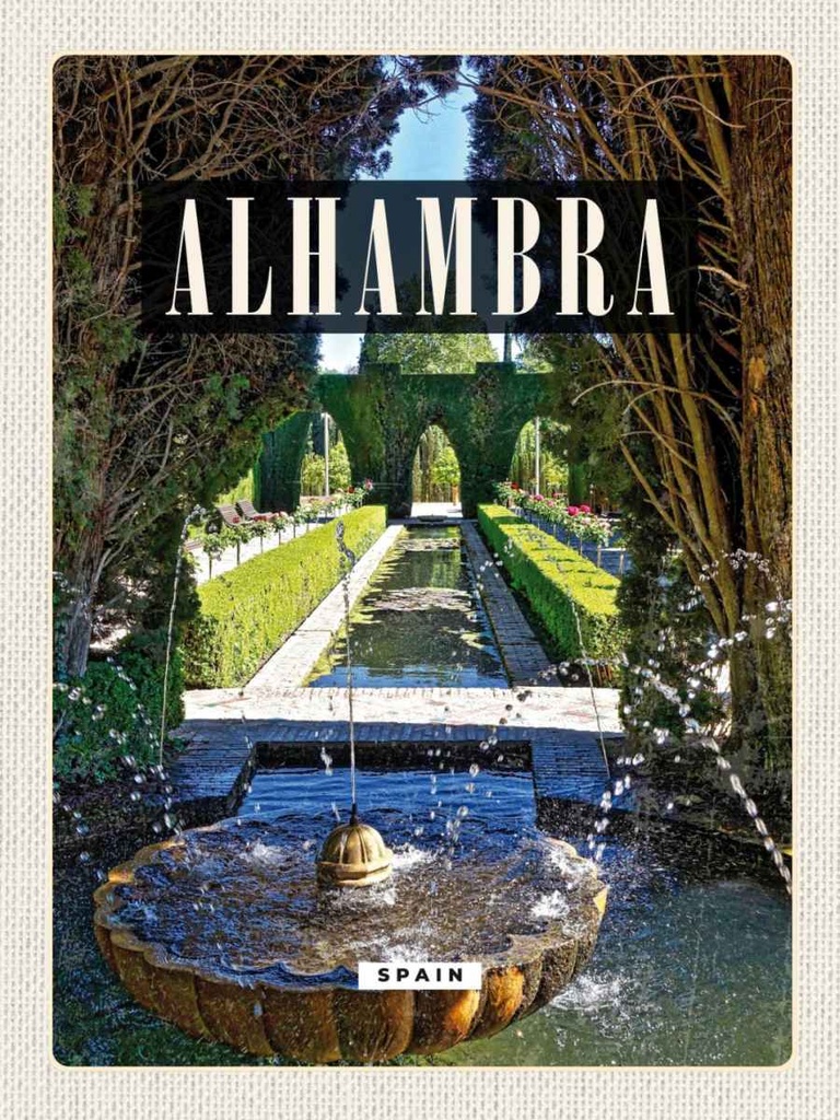 Holzschild 40x30 cm Alhambra Spain Spanien Natur Bildmotiv Reisemotiv Straße Stadt