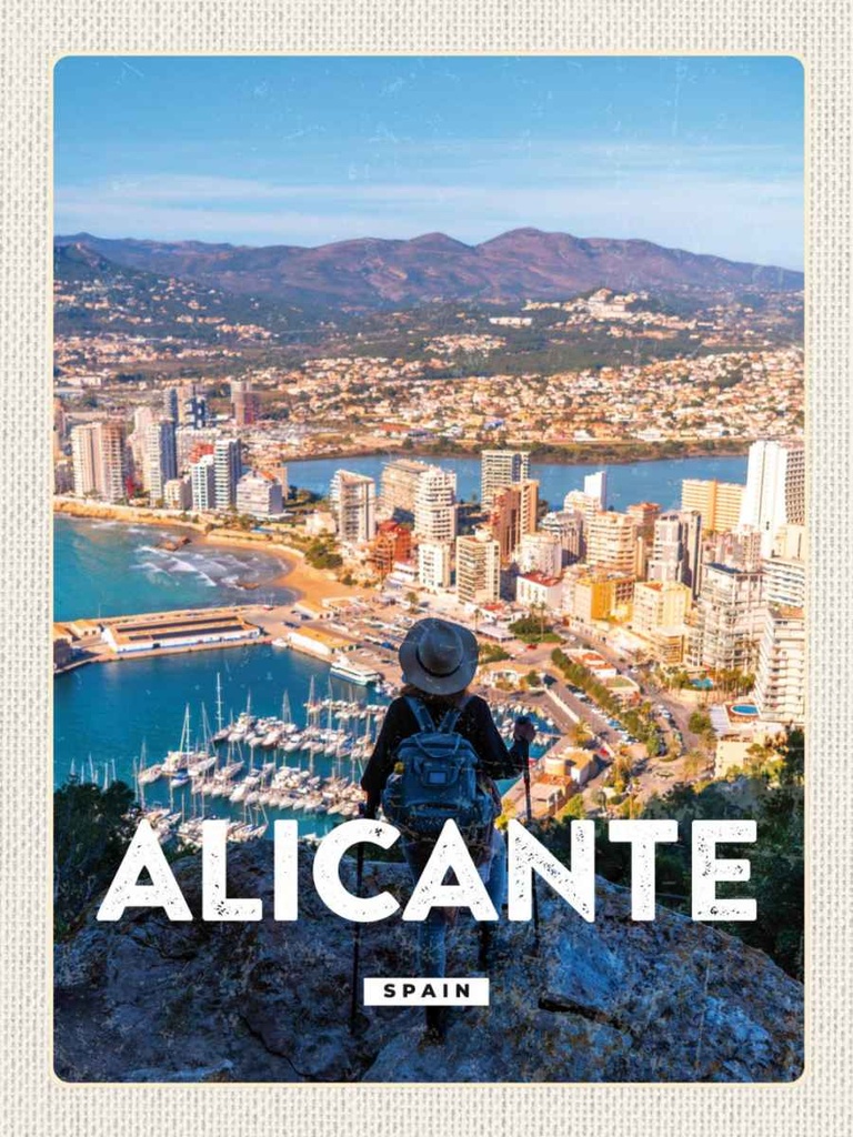 Holzschild 40x30 cm Alicante Spain Panorama Bild Bildmotiv Reisemotiv Straße Stadt