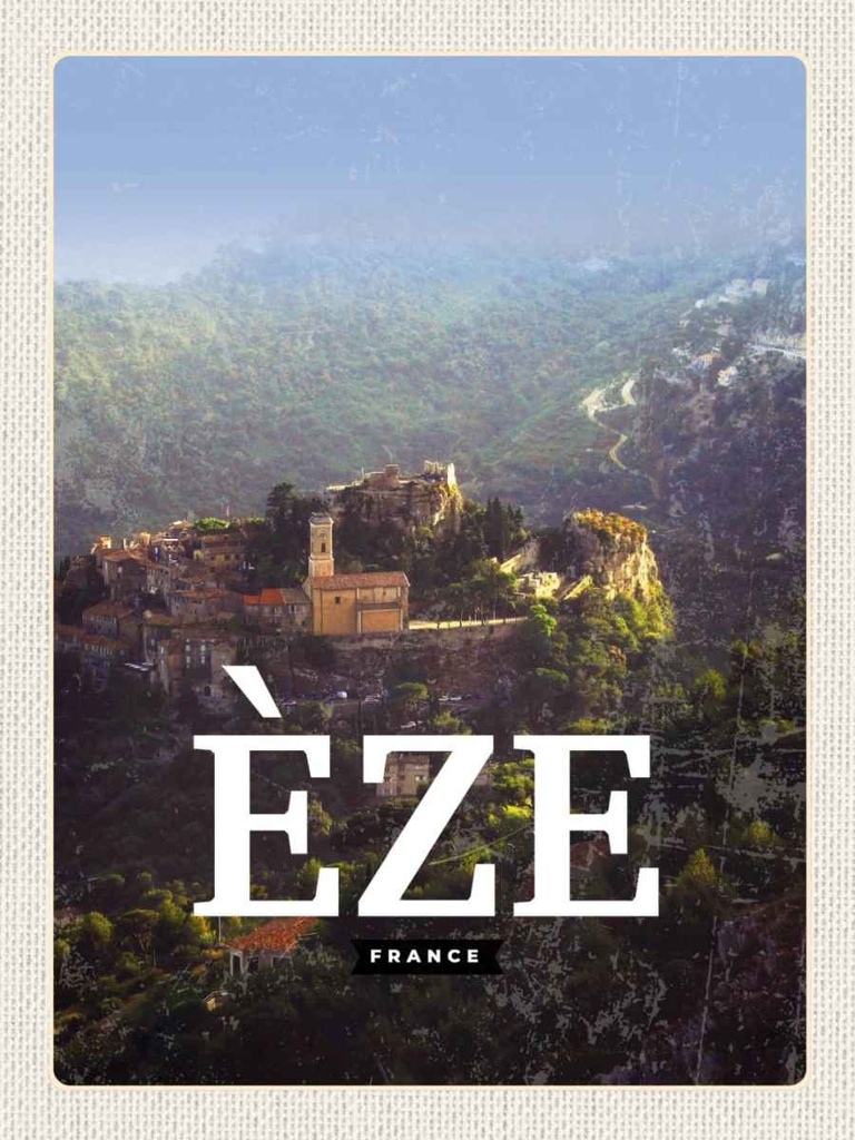 Holzschild 40x30 cm Eze France schönste Panorama Bildmotiv Reisemotiv Straße Stadt