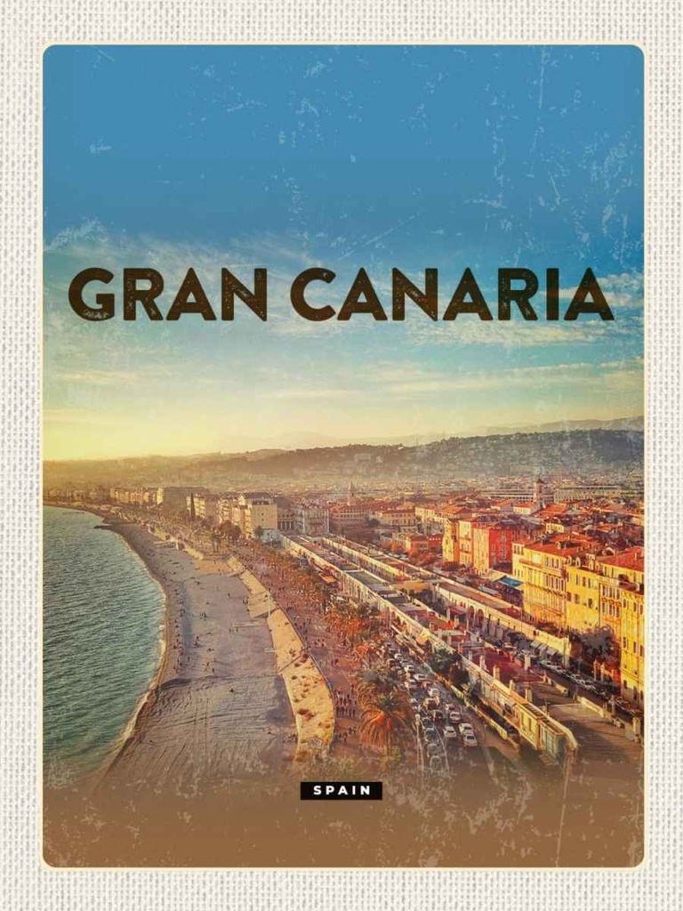 Holzschild 40x30 cm Gran Canaria Spain Panoramablick Meer Bildmotiv Reisemotiv Europa